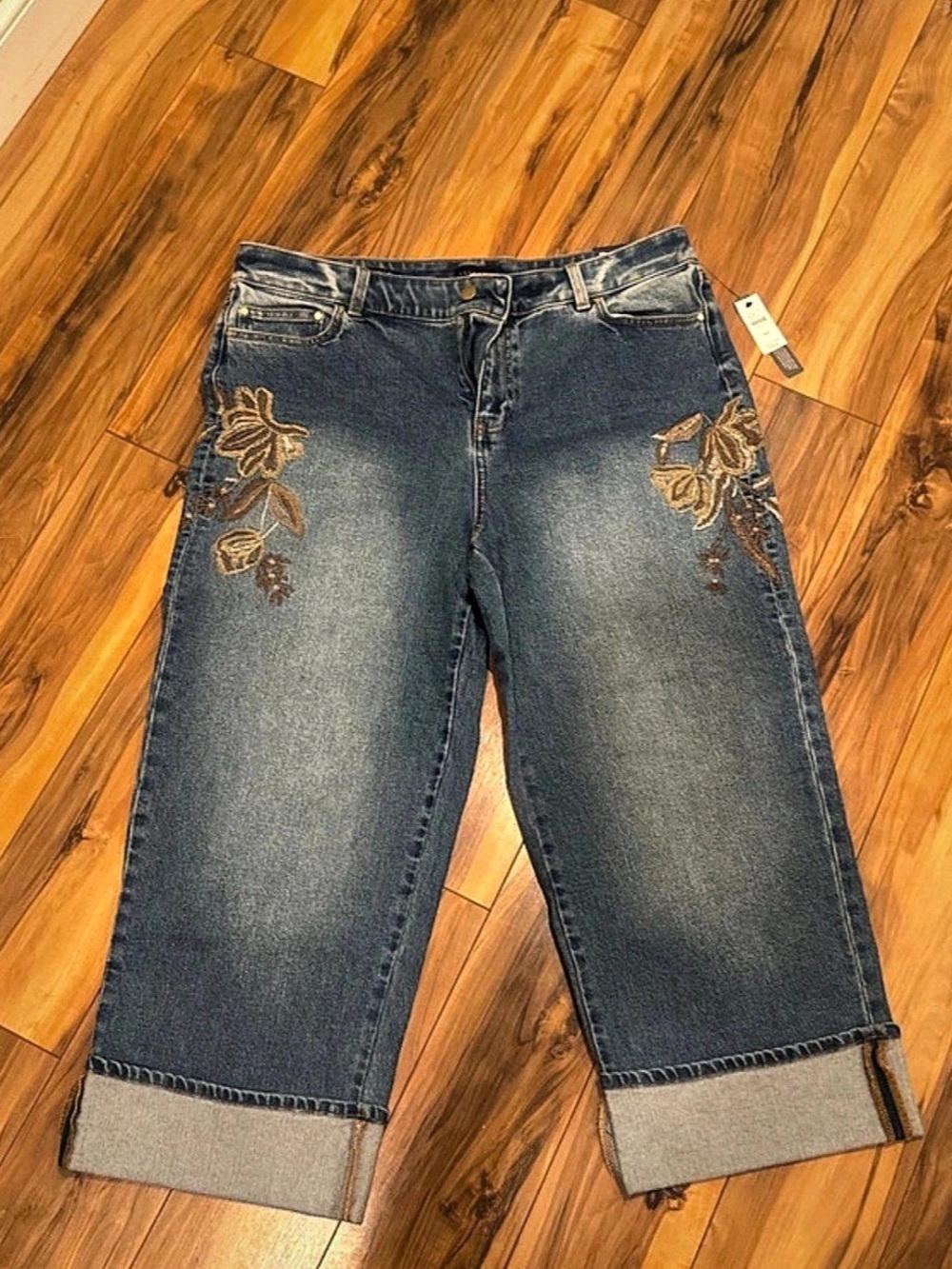 Talbots Straight Ankle Cuff Jean - Embroidered Floral Embroidered Blue Ankle